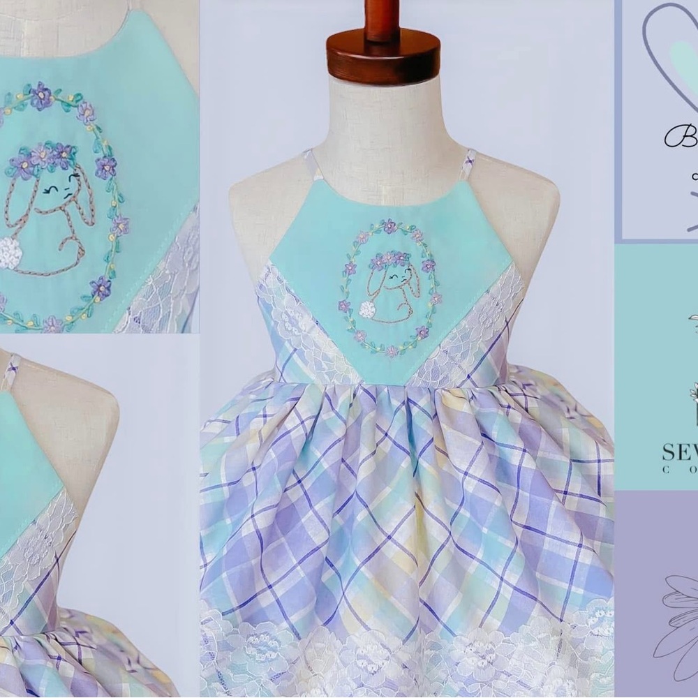 Kids Aqua and Purple Plaid Bunny Dress